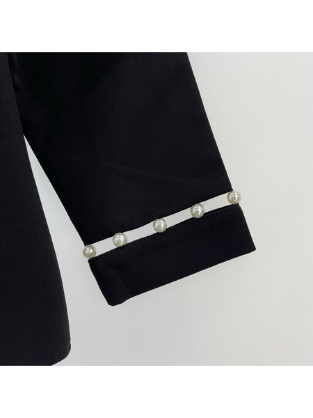 . 長袖シャツ Fit more ビックカラーハシゴパール袖ブラウス 黒