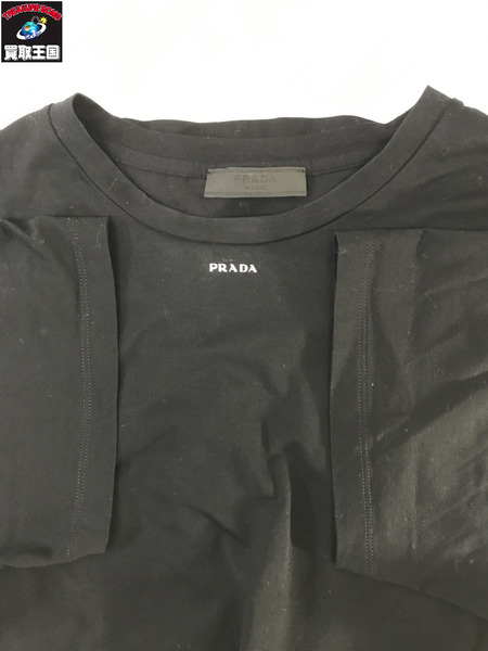 PRADA フロントロゴ クルーネック半袖Tシャツ 黒 (M)