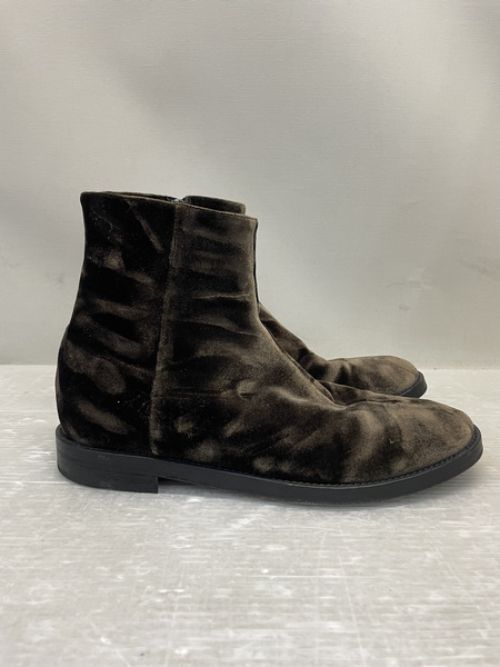 Ann DEMEULEMEESTER ベルベットサイドジップブーツ 41ブラウン
