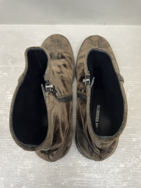Ann DEMEULEMEESTER ベルベットサイドジップブーツ 41ブラウン