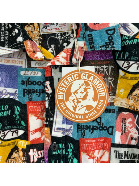 HYSTERIC GLAMOUR 長袖シャツ BACK STAGE PASS 総柄シャツ