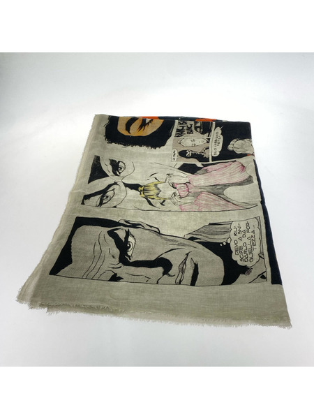 Faliero Sarti ソノ他 アメコミ柄 大判ストール グレー