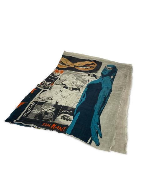 Faliero Sarti ソノ他 アメコミ柄 大判ストール グレー