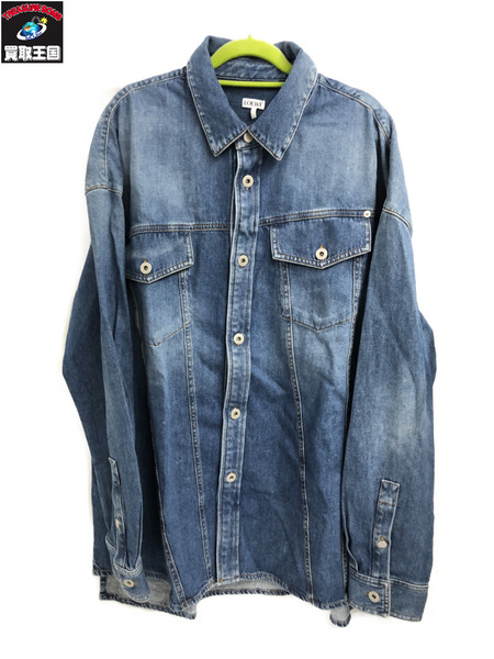 LOEWE/22AW SLANTED WASHED DENIM OVERSHIRT/50