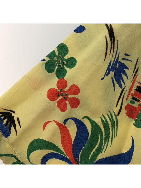 50s HAWAIIAN PRINTS レーヨンアロハシャツ S イエロー