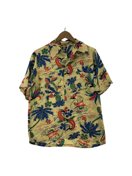 50s HAWAIIAN PRINTS レーヨンアロハシャツ S イエロー