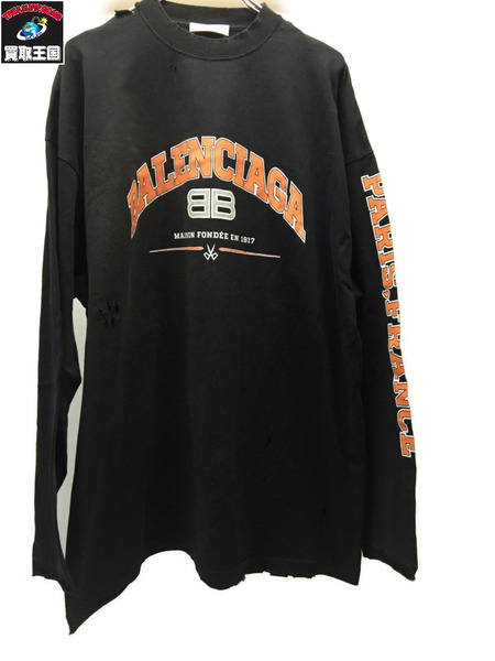 BALENCIAGA 22SS ロゴクラッシュ加工L/S Tee L ブラック