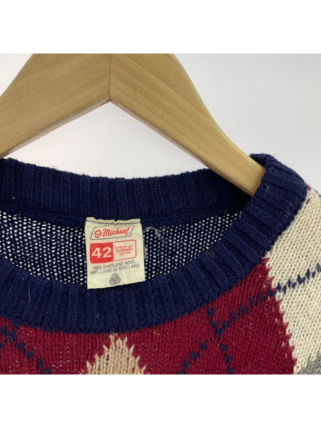 OLD・VINTAGE 70S?80s/アーガイル柄ニット 42