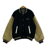 GUESS old VARSITY アームレザー 刺繍 スタジャン S 黒 ベージュ