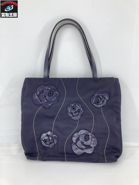 PRADA フラワーモチーフ ナイロンハンドバッグ 紫[値下]