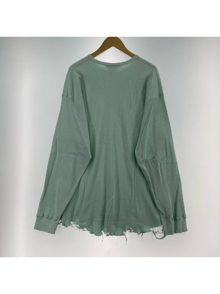 ANCELLM 長袖Tシャツ・カットソー DAMAGE WAFFLE CREW LS T-SHIRT 2 ブルー