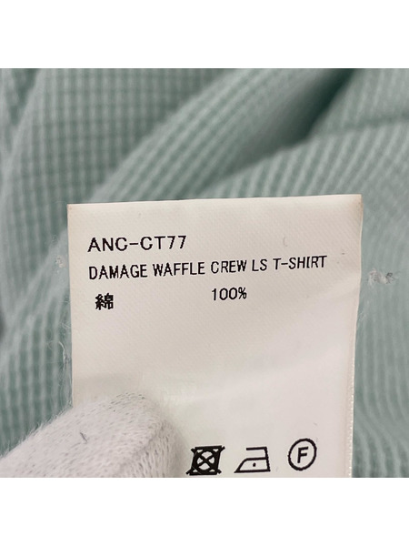 ANCELLM 長袖Tシャツ・カットソー DAMAGE WAFFLE CREW LS T-SHIRT 2 ブルー