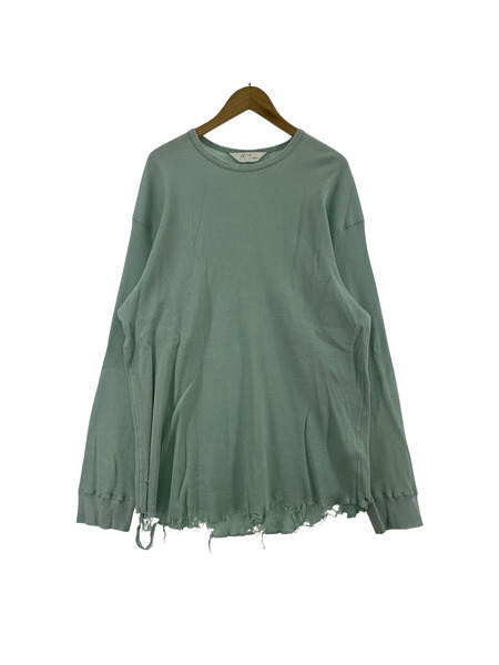 ANCELLM 長袖Tシャツ・カットソー DAMAGE WAFFLE CREW LS T-SHIRT 2 ブルー