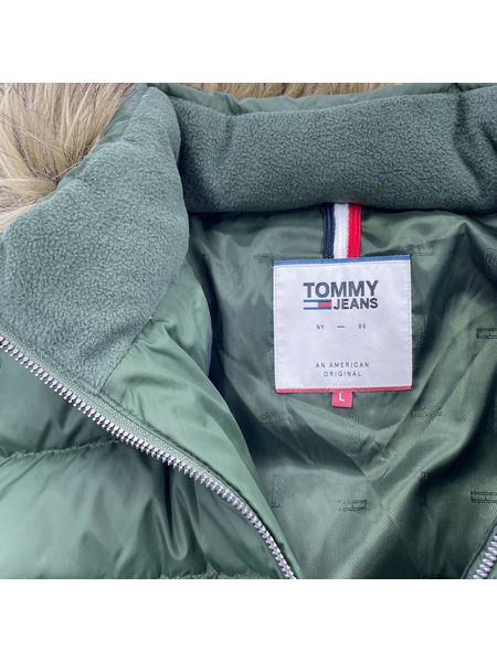 TOMMY ファーフーデッドダウンジャケット(L)緑