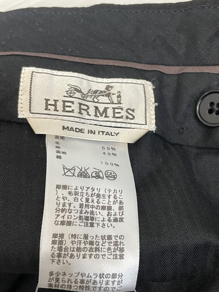 HERMES ウールリネン テーパードスラックス 40 ブラック[値下]