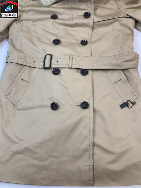 COACH コーチ 襟ムートン チェックライナー付き トレンチコート ベージュ サイズMP