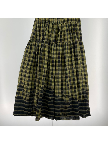 Ray BEAMS ノースリーブワンピース ANLEM N/S ティアードチェックワンピース カーキ M