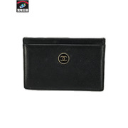 CHANEL ココボタン レザー　黒　カードケース/名刺入れ