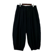 Yohji Yamamoto シワギャバ タブ付 ギャザーパンツ 2 黒 HN-P32-100