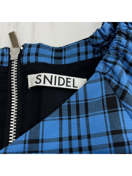 snidel パフスリーブ チェック柄ワンピース 青[値下]