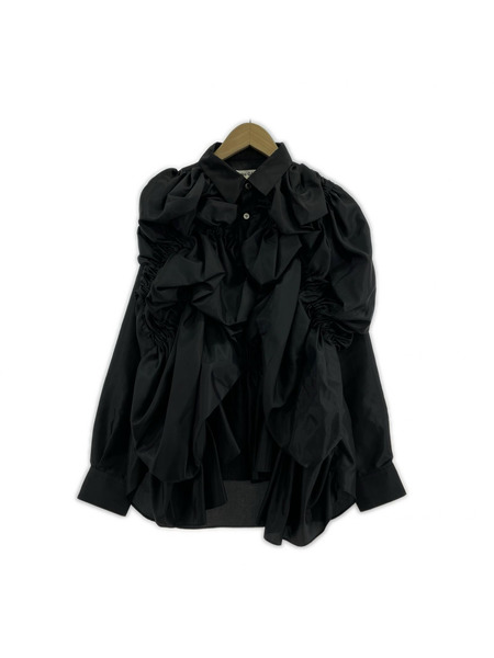 COMME des GARCONS 24AW ギャザーデザインエステルシャツ ブラック[値下]
