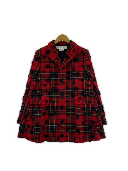 COMME des GARCONS ジャケット 22AW RJ-J015 チェックウールコート 赤黒 (XS)