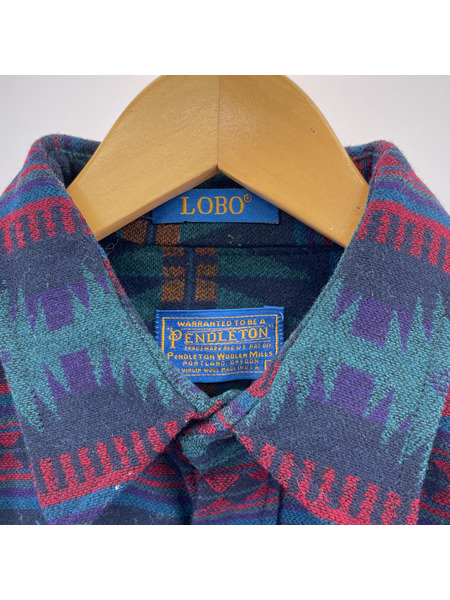 PENDLETON USA製 LOBO ネイティブ柄シャツ (L) ネイビー