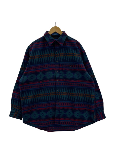 PENDLETON USA製 LOBO ネイティブ柄シャツ (L) ネイビー