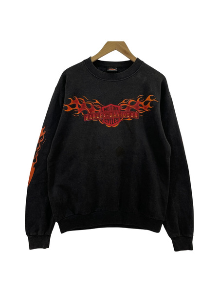 90s Harley-Davidson flame print sweat BLK M