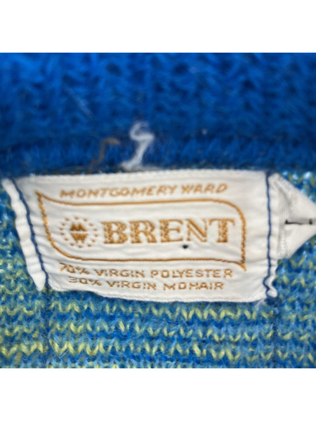 60s頃 BRENT Mohair 30% アーガイル モヘヤニットベスト(L) ブルー×イエロー系