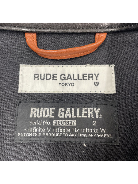 RUDE GALLERY/襟レザー/デニムジャケット/ブラック