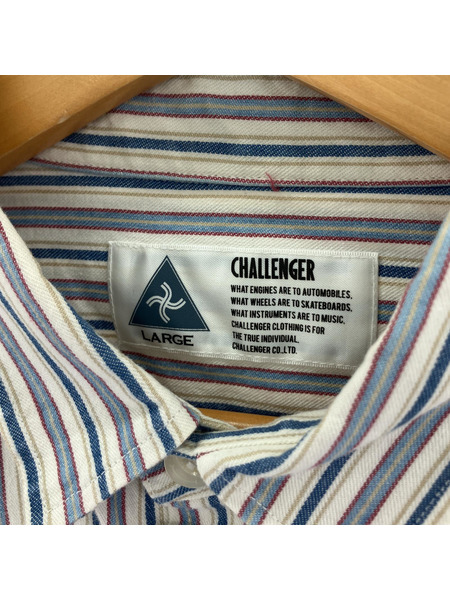 CHALLENGER ストライプシャツ (L) 青白赤