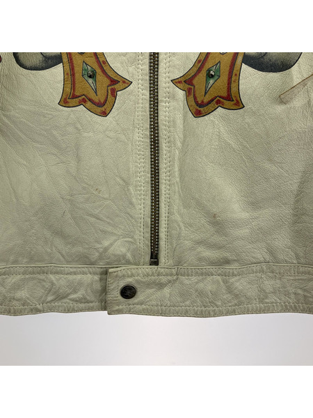 Ed Hardy レザージャケット レザーライダースジャケット 白 (S)