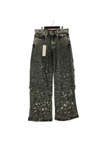 SUGARHILL 24SS CRASHED BLACK MODERN DENIM WIDE TROUSER 34