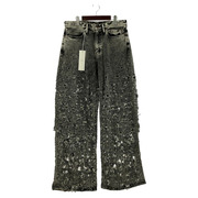 SUGARHILL 24SS CRASHED BLACK MODERN DENIM WIDE TROUSER 34