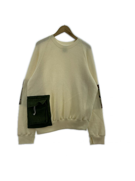 SUNSEA ニット・セーター 22AW ARMY PATCH THERMAL SWEATER 白緑 (2)