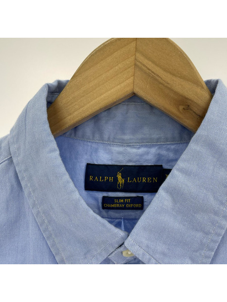 POLO RALPH LAUREN 半袖シャツ SLIM FIT シャンブレーオックスフォード 水色 (XL)