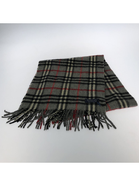 BURBERRY カシミヤ 100% チェックマフラー グレー