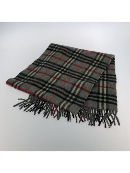 BURBERRY カシミヤ 100% チェックマフラー グレー