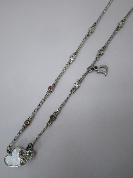 Christian Dior ディオール ラインストーンハートチャームネックレス