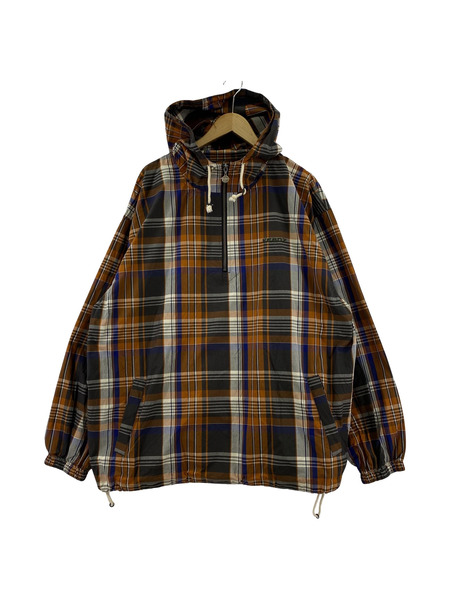 Keboz CHECK HALF ZIP-UP HOODED SHIRT (M)