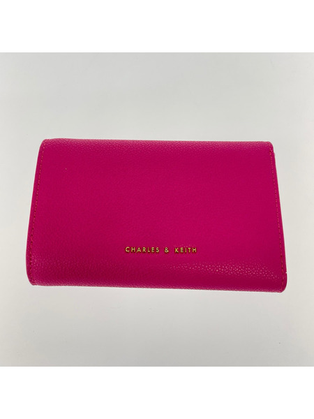 charles&keith コンパクトウォレット メタリック フロントフラップウォレット ピンク