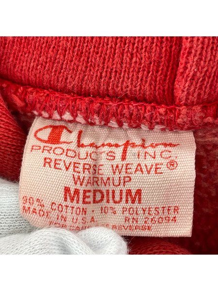 Champion パーカー 70s REVERSE WEAVE 赤単色タグ 3連ラバープリント (M)