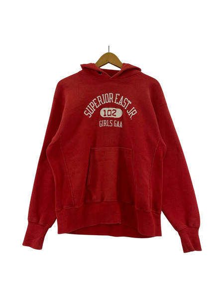 Champion パーカー 70s REVERSE WEAVE 赤単色タグ 3連ラバープリント (M)