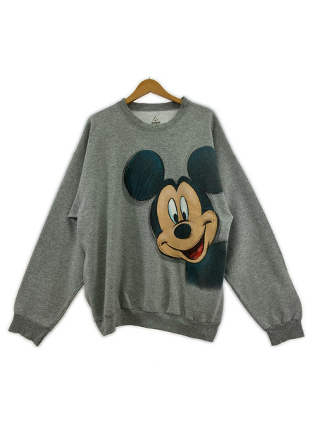 スウェット・トレーナー ミッキーマウス 両面プリント 灰 (XL)