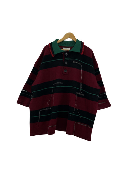 KIDILL 23AW VERSIZD BORDER POLO KNIT BLK×RED (F)