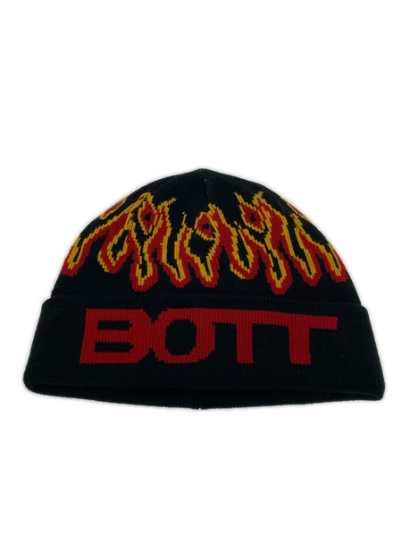 BoTT ニットキャップ ファイヤーパターン 黒