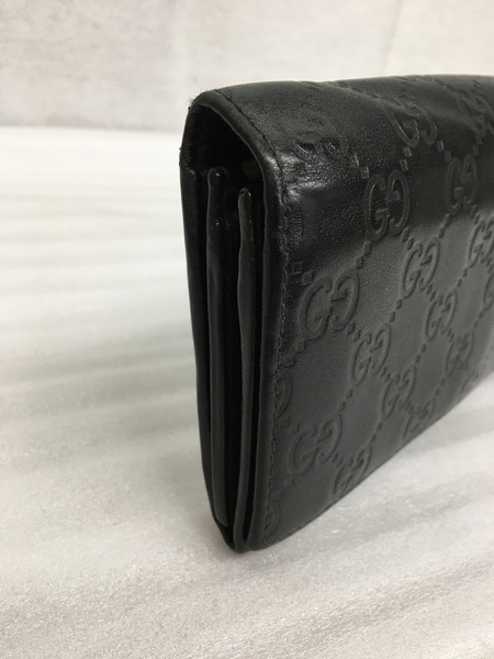 GUCCI 204336 シマレザー 2つ折り長財布 ブラック