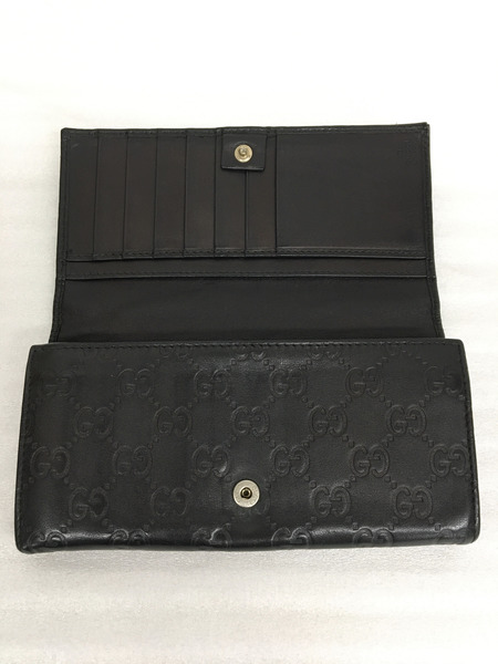 GUCCI 204336 シマレザー 2つ折り長財布 ブラック
