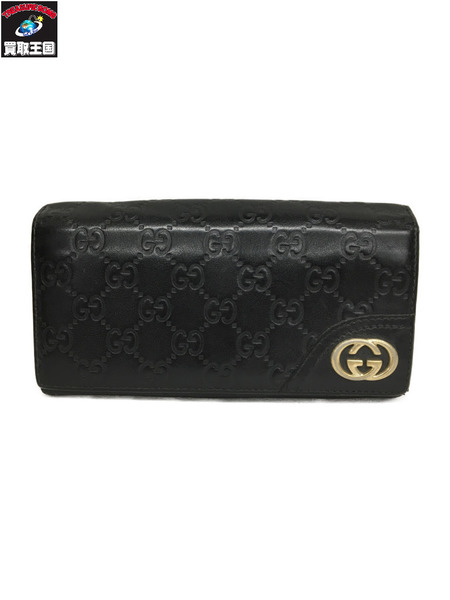GUCCI 204336 シマレザー 2つ折り長財布 ブラック